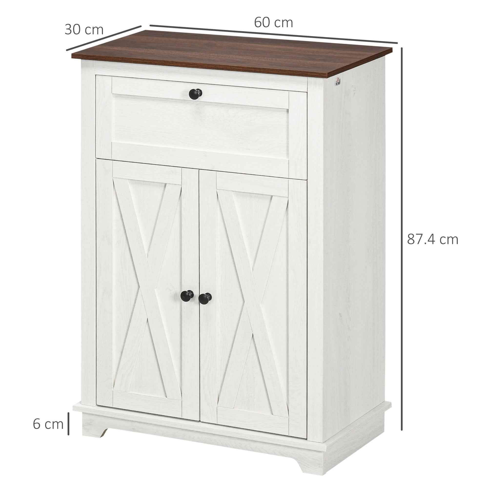 HOMCOM Rustic Style Kitchen Sideboard with Drawer and Adjustable Shelf, White