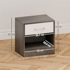 Modern Bedside Table with Open Shelf and Drawer, Wooden, 39x28x41 cm, White and Dark Grey