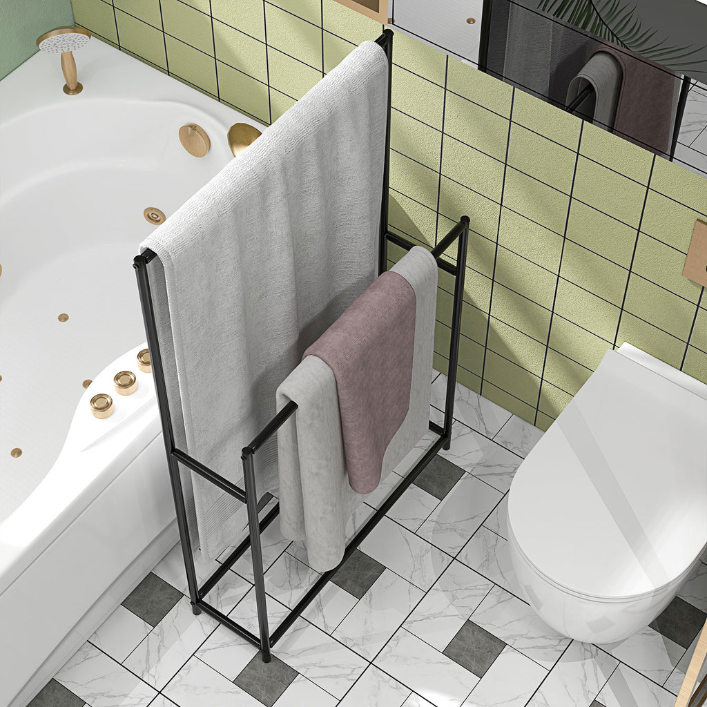 Freestanding 2-Arm Metal Towel Rack, 66x20x110 cm, Black