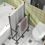 Freestanding 2-Arm Metal Towel Rack, 66x20x110 cm, Black