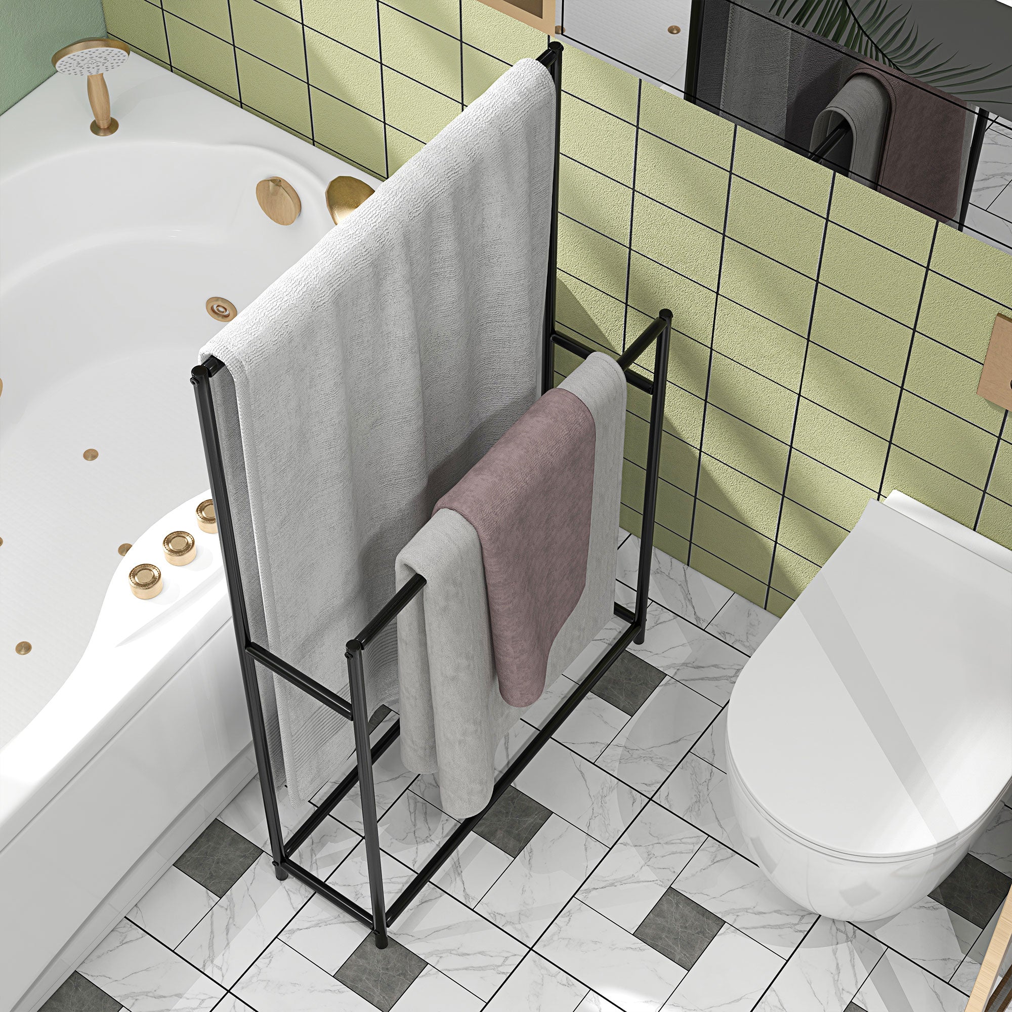 Freestanding 2-Arm Metal Towel Rack, 66x20x110 cm, Black