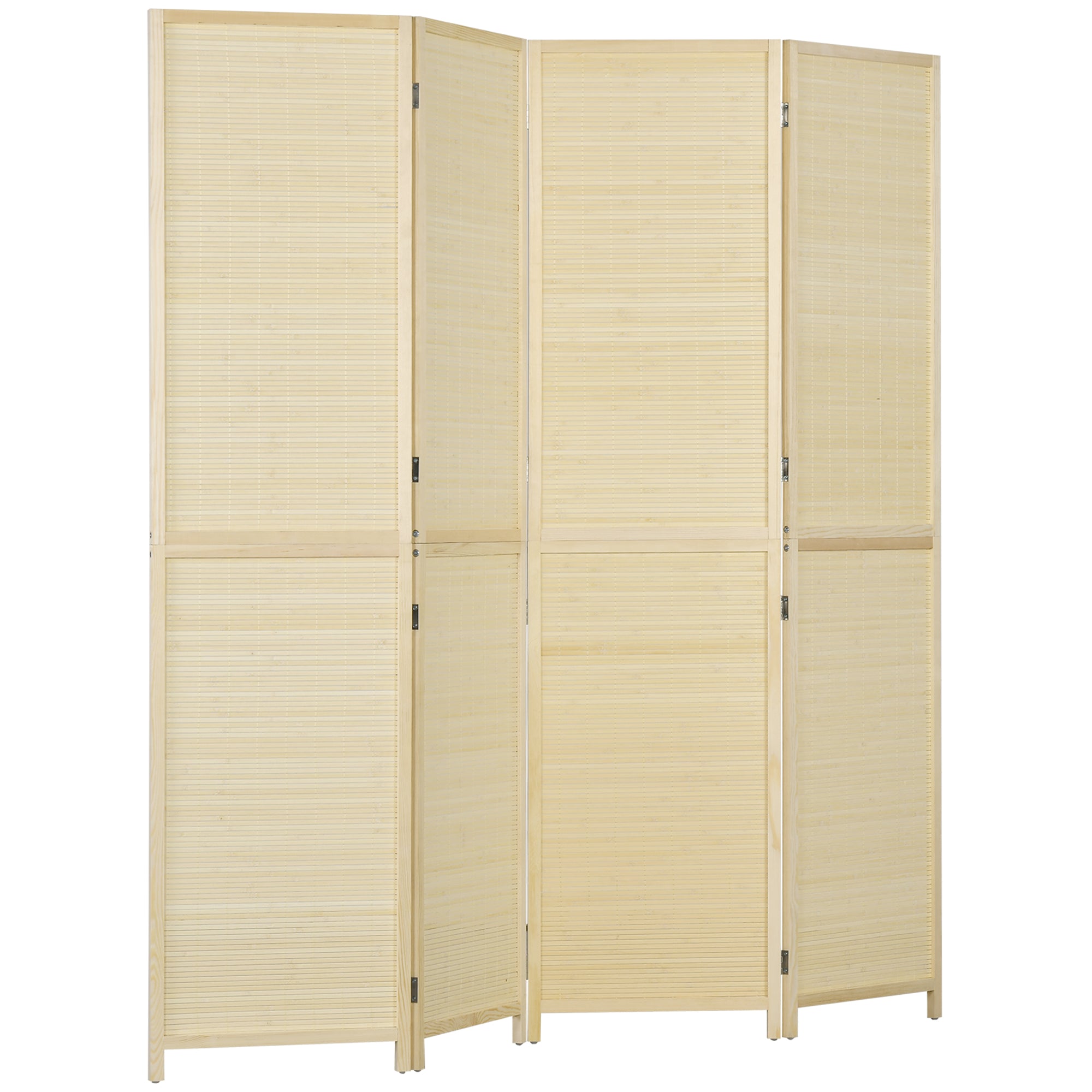 HOMCOM Folding Interior Screen with 4 Doors, Rattan Bamboo Room Divider, 180x1.6x180 cm - Borgè