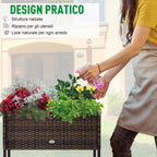 Outsunny Raised Garden Bed, Wicker-Effect Planter with Shelf, Raised Garden Bed for Indoor and Outdoor Use, Brown (70cm x 30cm x 70cm)