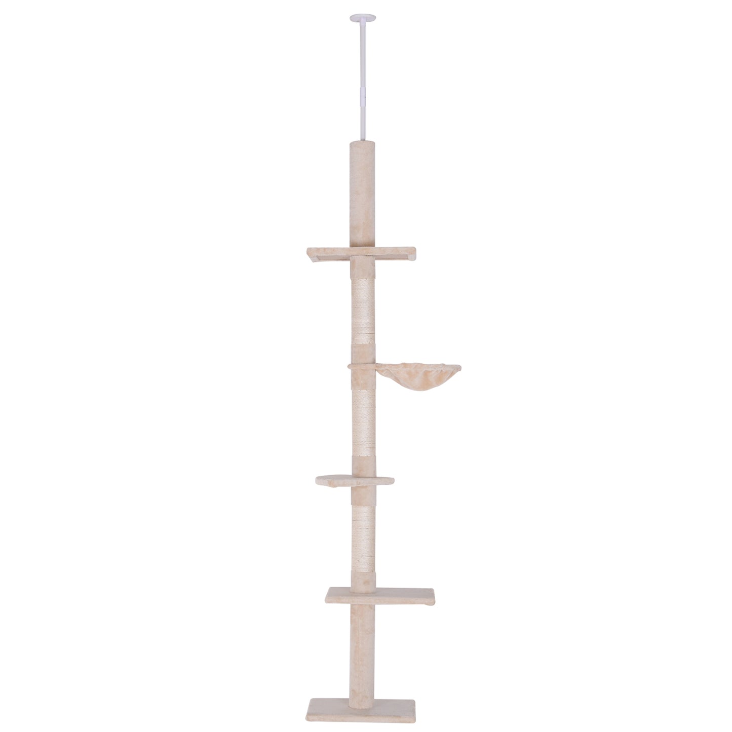 Multi-Level Ceiling Cat Tree with Hammock and Adjustable Height, 40x34x230-260cm, Beige