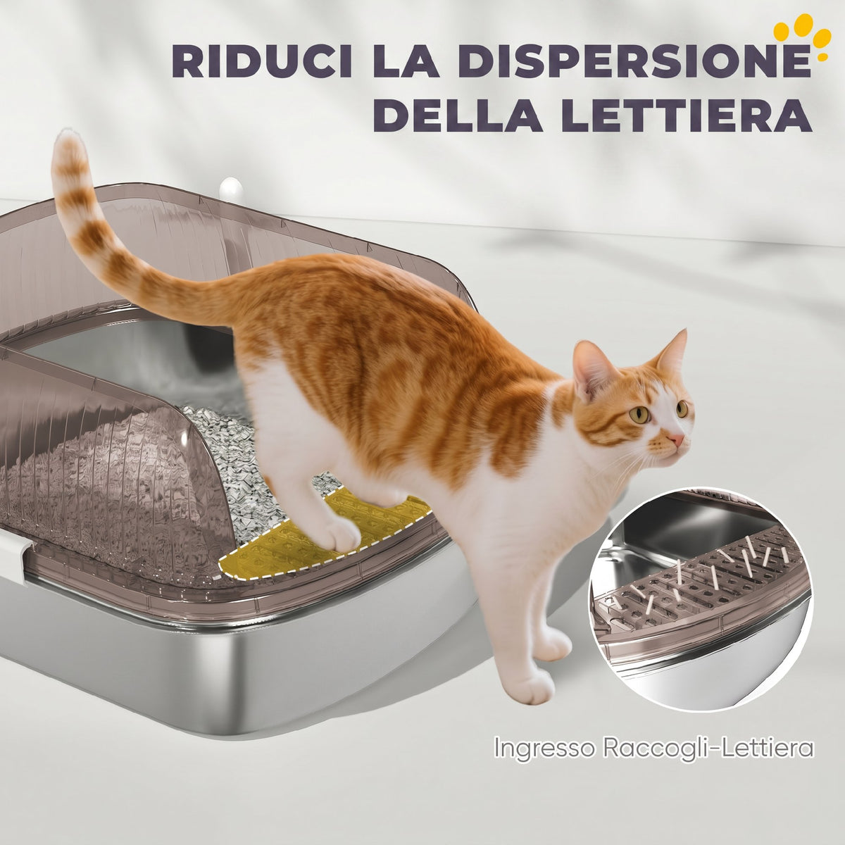 PawHut Extra Large Cat Litter Box with Stainless Steel Tray, Scoop, High Edges, Up to 15 kg, Charcoal Grey