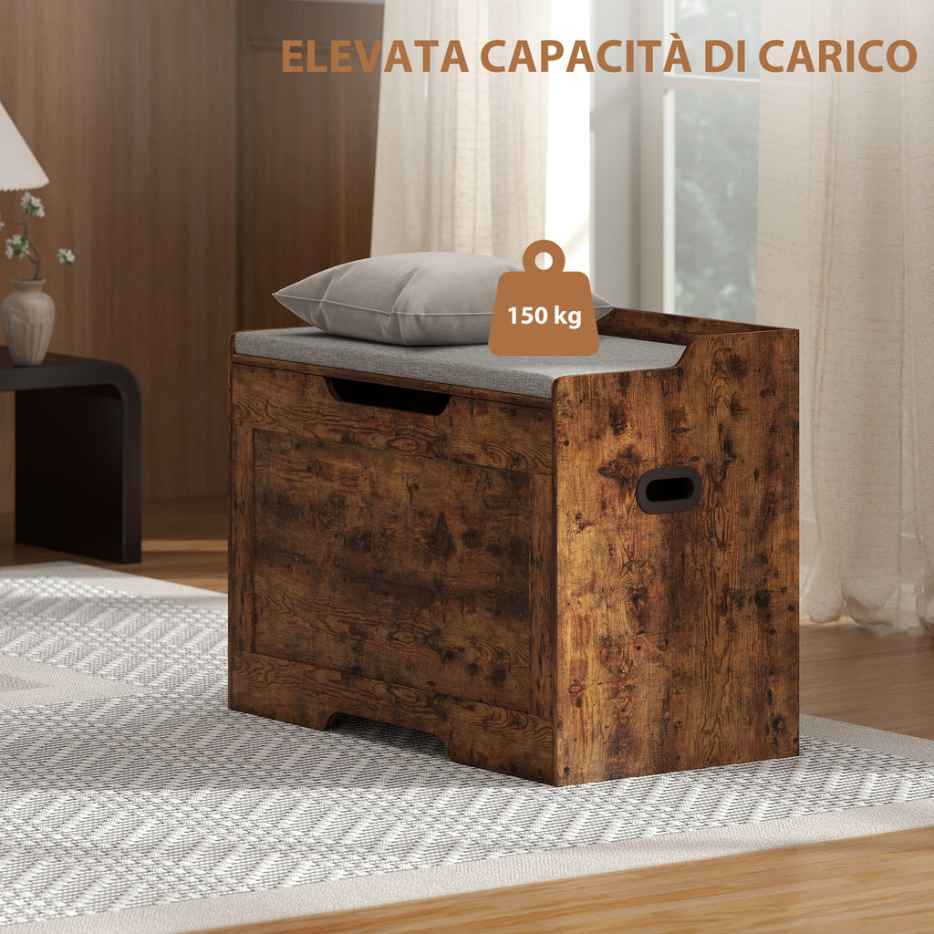 103L Multifunctional Storage Bench in Wood with Grey Fabric Cushion, 75x40x56 cm