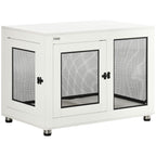 Large Dog House with 2 Lockable Doors and Washable Cushion, 94x60x71.5 cm, White