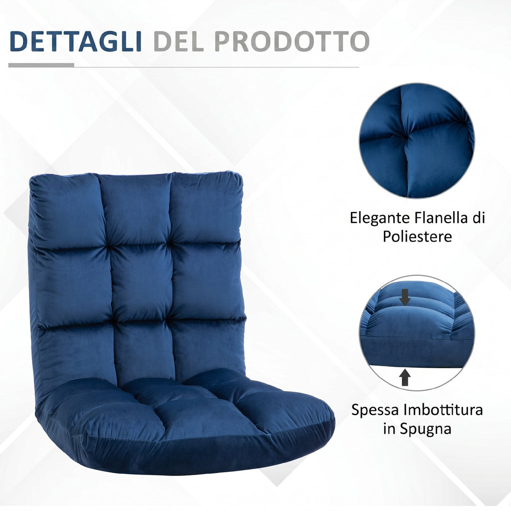 HOMCOM Velvet Floor Chair with 180° Reclining Backrest and Thick Padding, 55x71x53.5cm, Blue