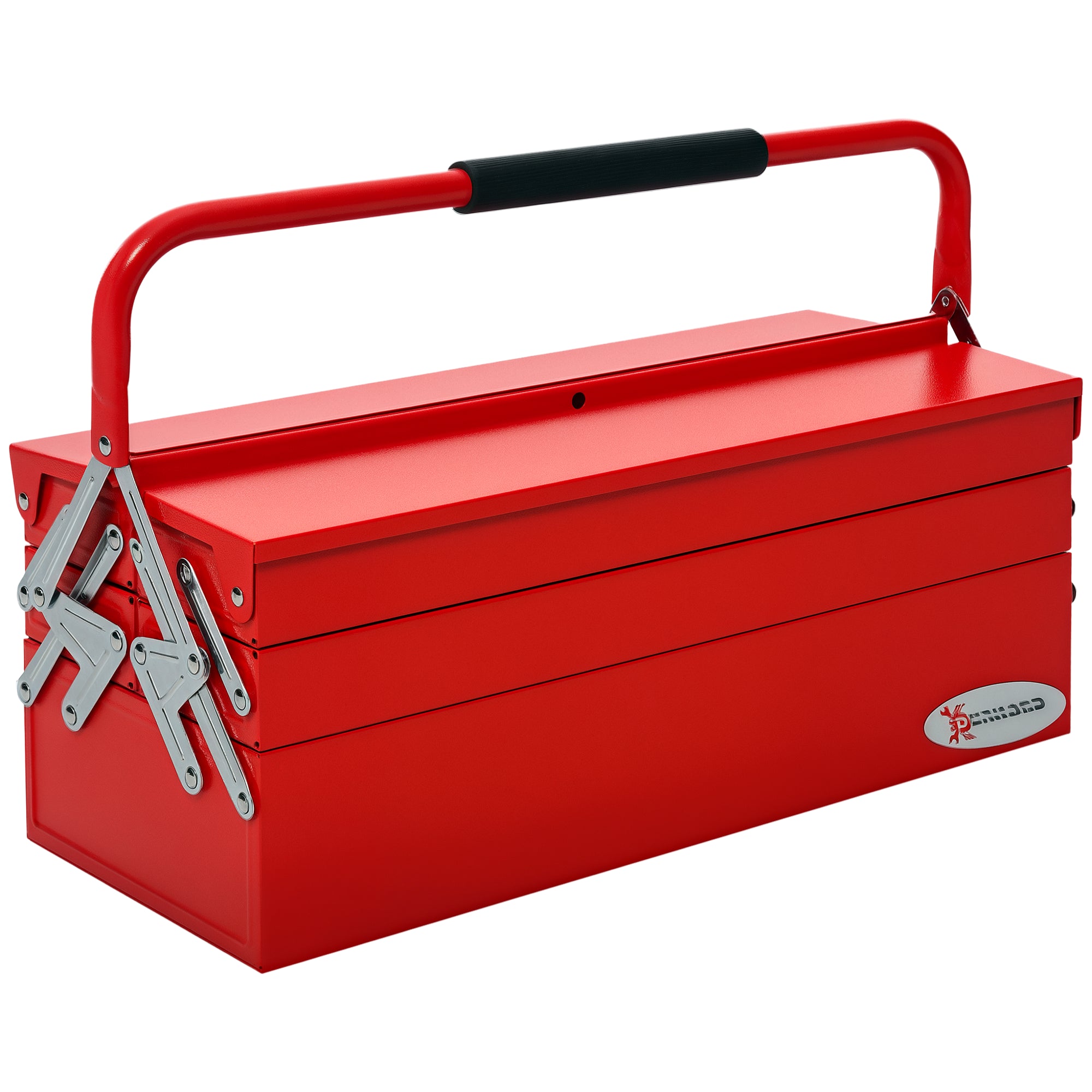Folding Steel Tool Box with 5 Trays, Tool Case 56x20x41 cm, Red