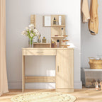Dressing Table with Cabinet, Drawer, Makeup Mirror and Open Shelves, 90x38x138 cm, Maple