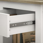 Set of 2 Wooden Bedside Tables with Drawer and Open Shelf, 45x40x55 cm, White and Oak