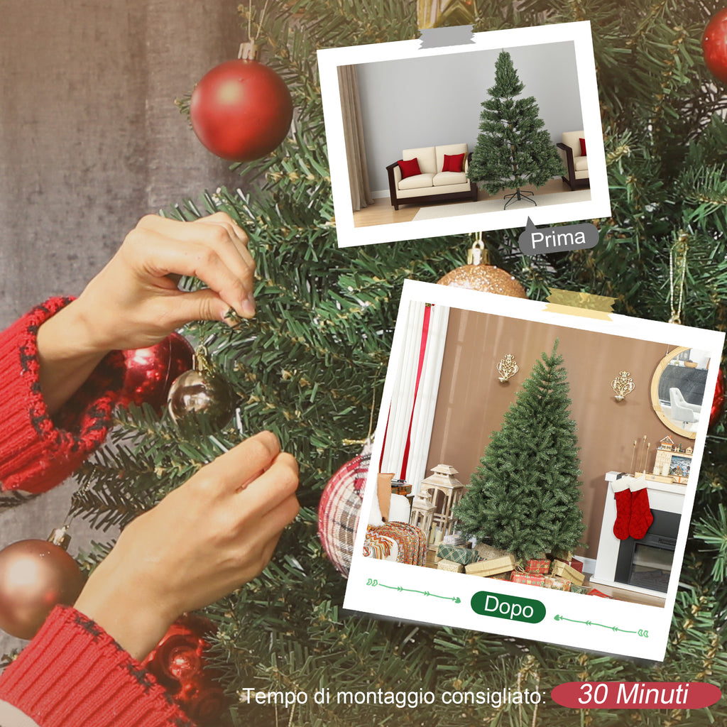 180cm Artificial Christmas Tree with Hinged Branches and Folding Metal Base, Green