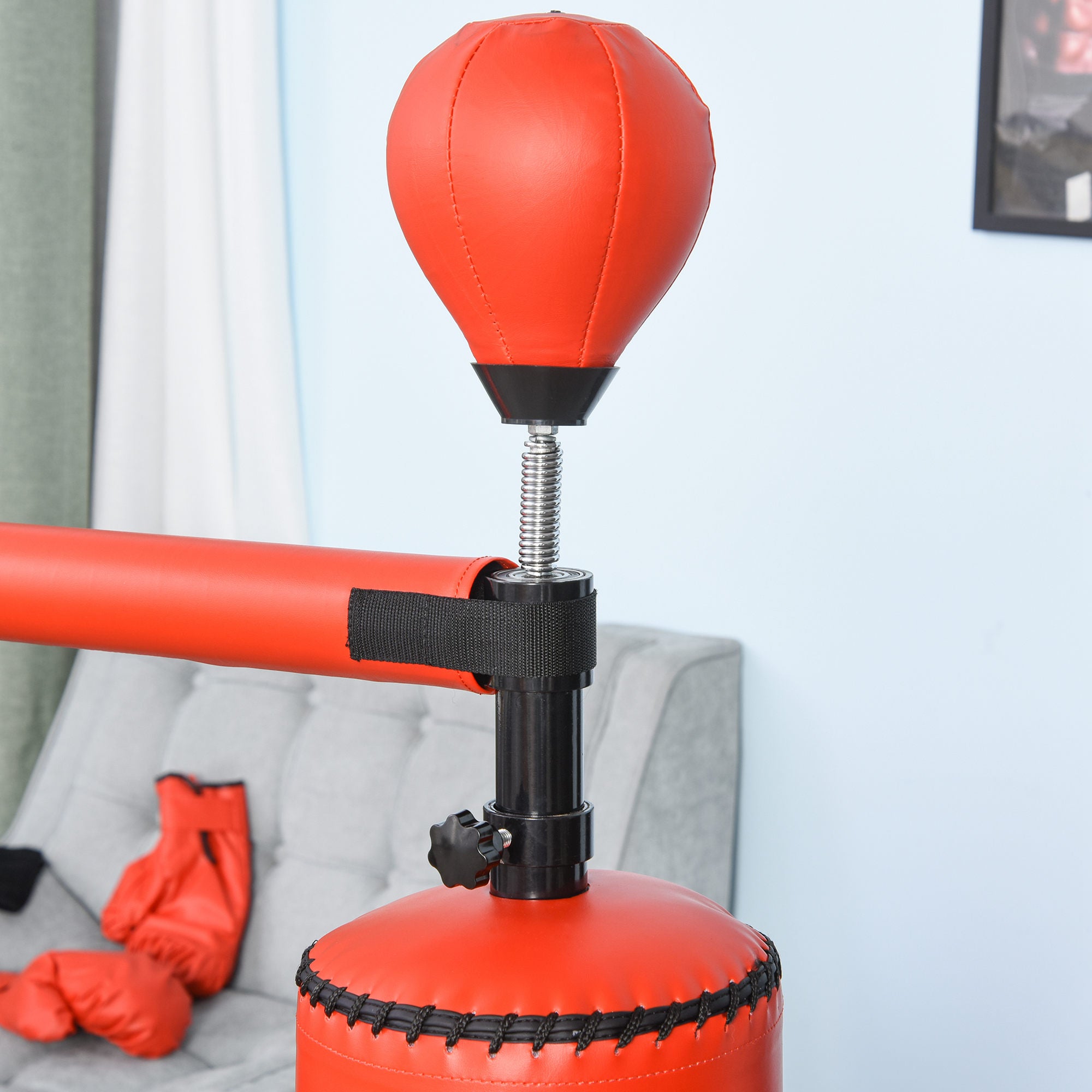 HOMCOM Height Adjustable Punching Bag with Punching Ball and Fillable Base, 88x48x155-205 cm, Red and Black - Borgè