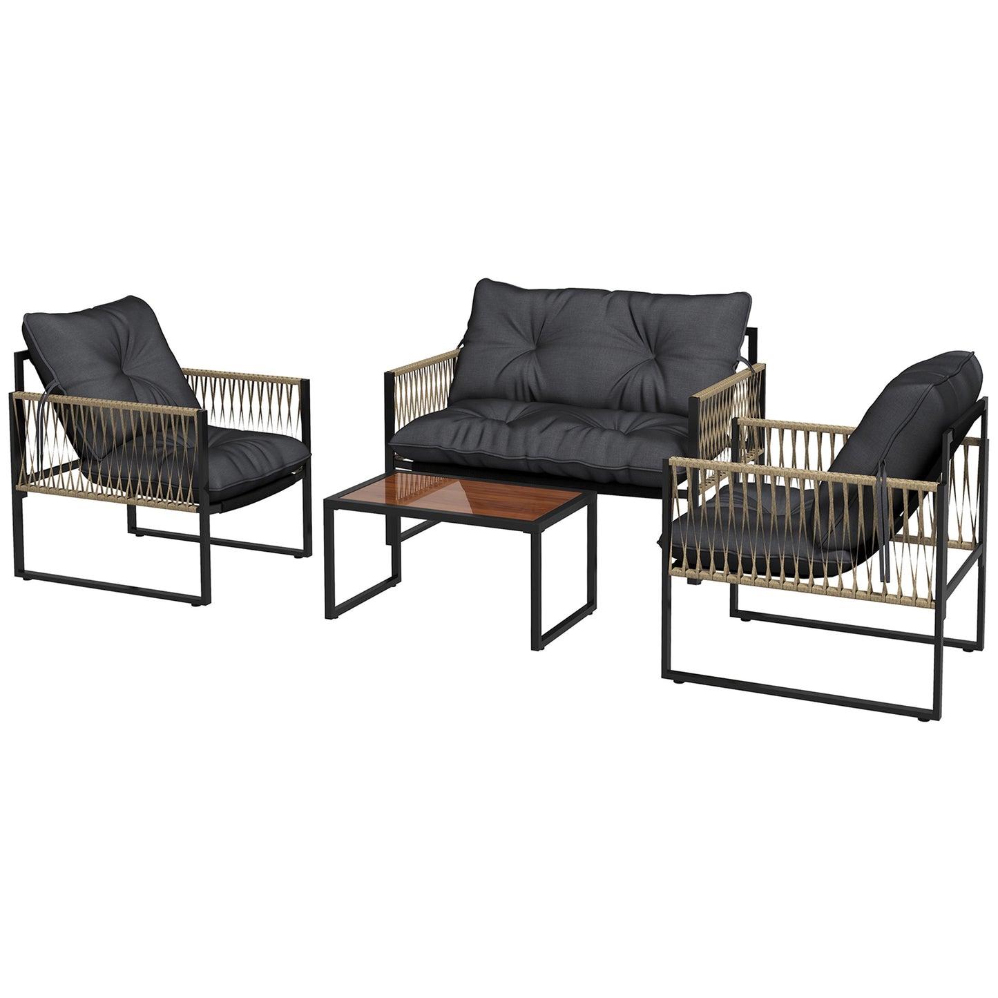 Outsunny garden set 4 pieces in rattan with sofa, 2 chairs and coffee table, gray and brown - Borgè