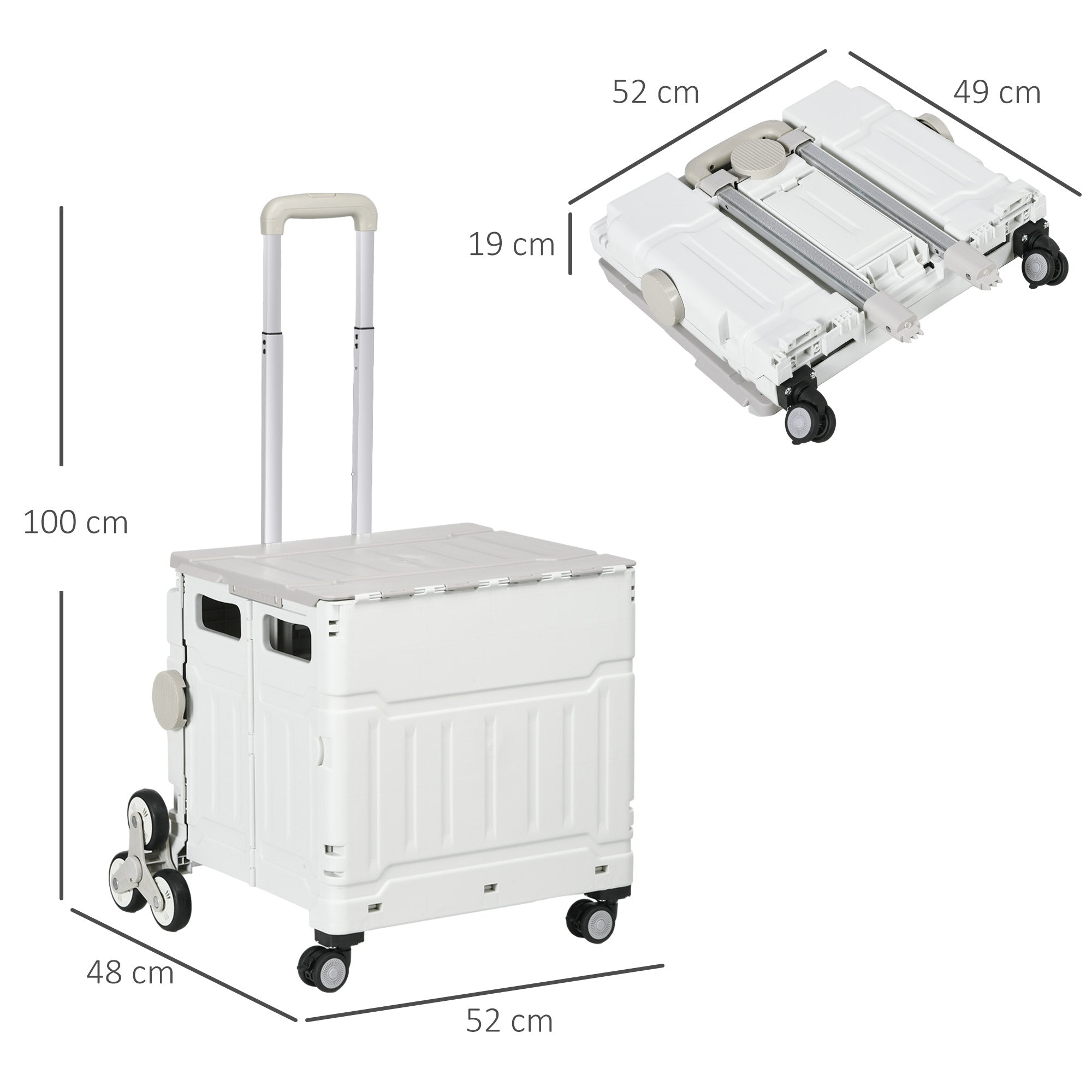 HOMCOM Folding Shopping Cart, Aluminum Trolley, Stair-Climbing Wheels, White