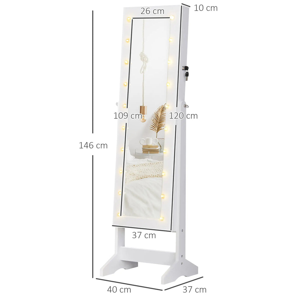 Jewellery Cabinet Adjustable Mirror Jewellery Box 20 LED Lights, Wood, White, 40x37x146 cm