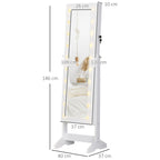 Jewellery Cabinet Adjustable Mirror Jewellery Box 20 LED Lights, Wood, White, 40x37x146 cm