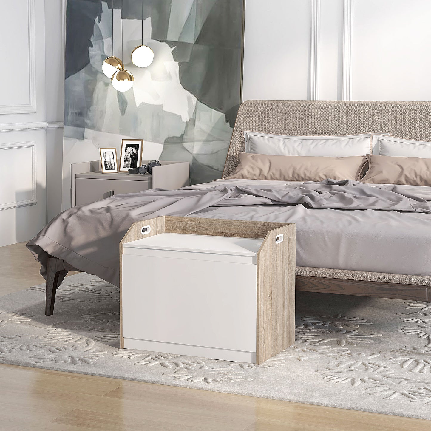 HOMCOM Modern Wooden Chest with Backrest and Storage Compartment, 62.4x40x51.5cm, White - Borgè