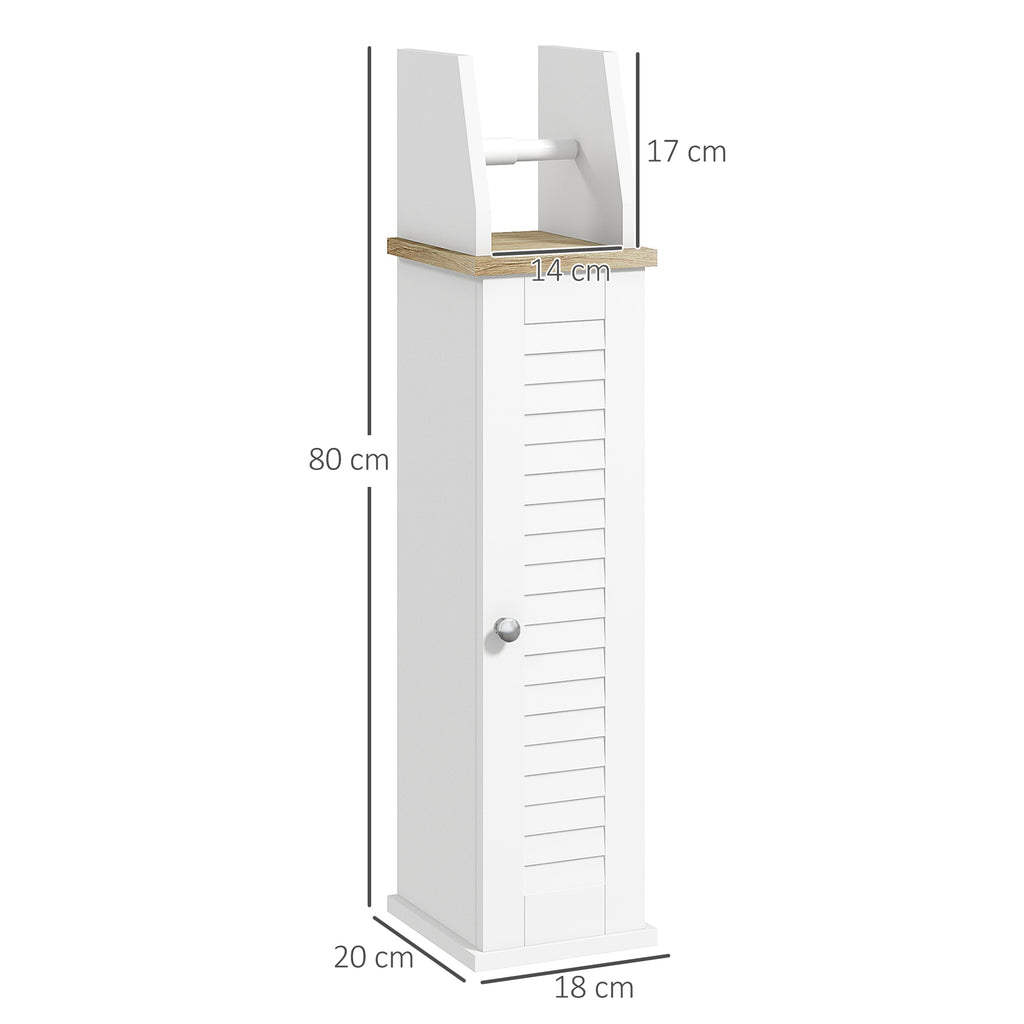 kleankin Bathroom Cabinet Space-Saving Toilet Paper Holder with Cabinet and Adjustable Shelf, 18x20x80 cm, White
