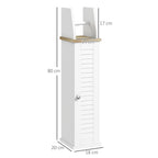 kleankin Bathroom Cabinet Space-Saving Toilet Paper Holder with Cabinet and Adjustable Shelf, 18x20x80 cm, White