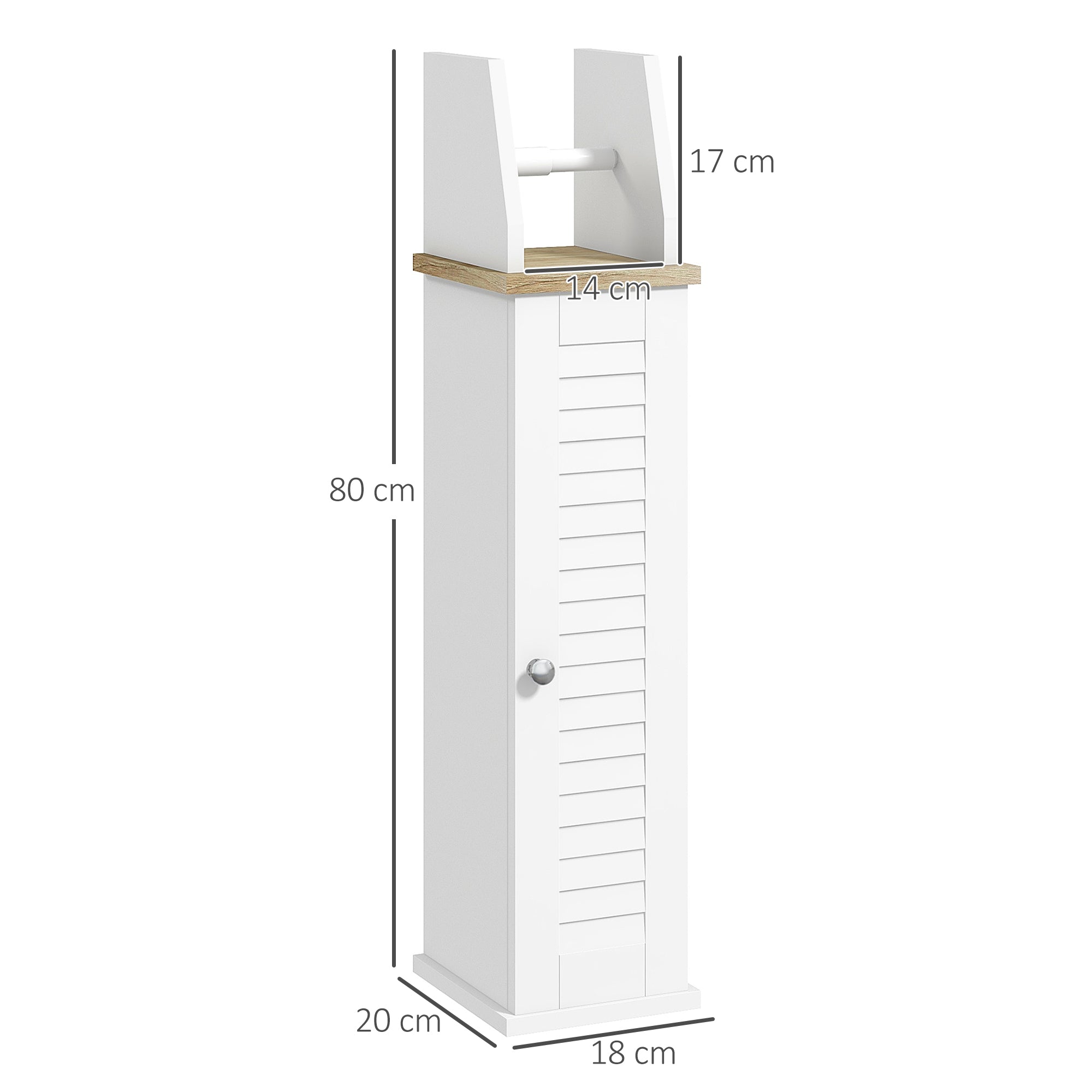 kleankin Bathroom Cabinet Space-Saving Toilet Paper Holder with Cabinet and Adjustable Shelf, 18x20x80 cm, White