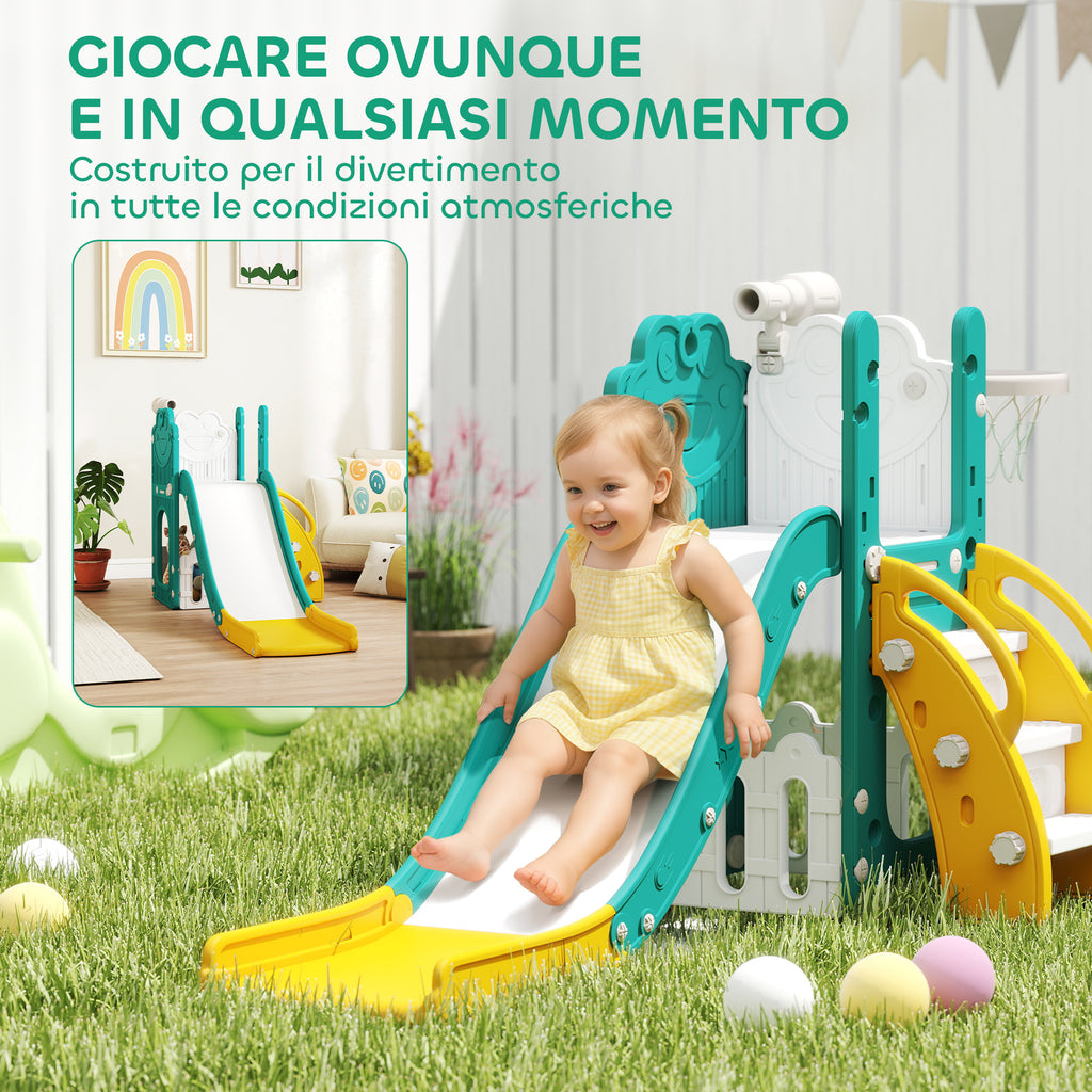 5-in-1 Kids Slide Set with Basketball Hoop, Ladder, and Toy Telescope, Ages 1-3 Years, Yellow