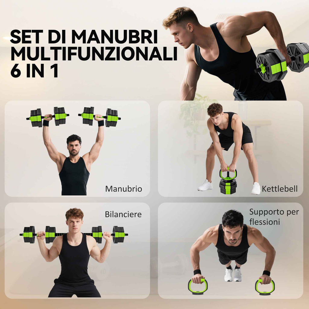 SPORTNOW 6-in-1 Multifunction Gym Weight Set, 20kg Total, Made of Plastic and Sand, 125x18x18 cm, Green