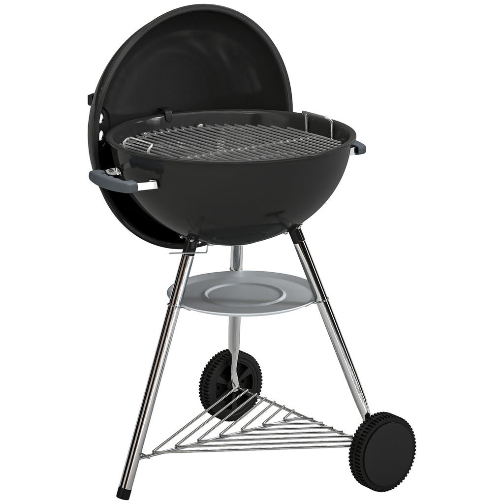 Outsunny Charcoal Barbecue with Round Outdoor Grill, Lid, Thermometer and Wheels, Black
