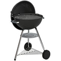 Outsunny Charcoal Barbecue with Round Outdoor Grill, Lid, Thermometer and Wheels, Black