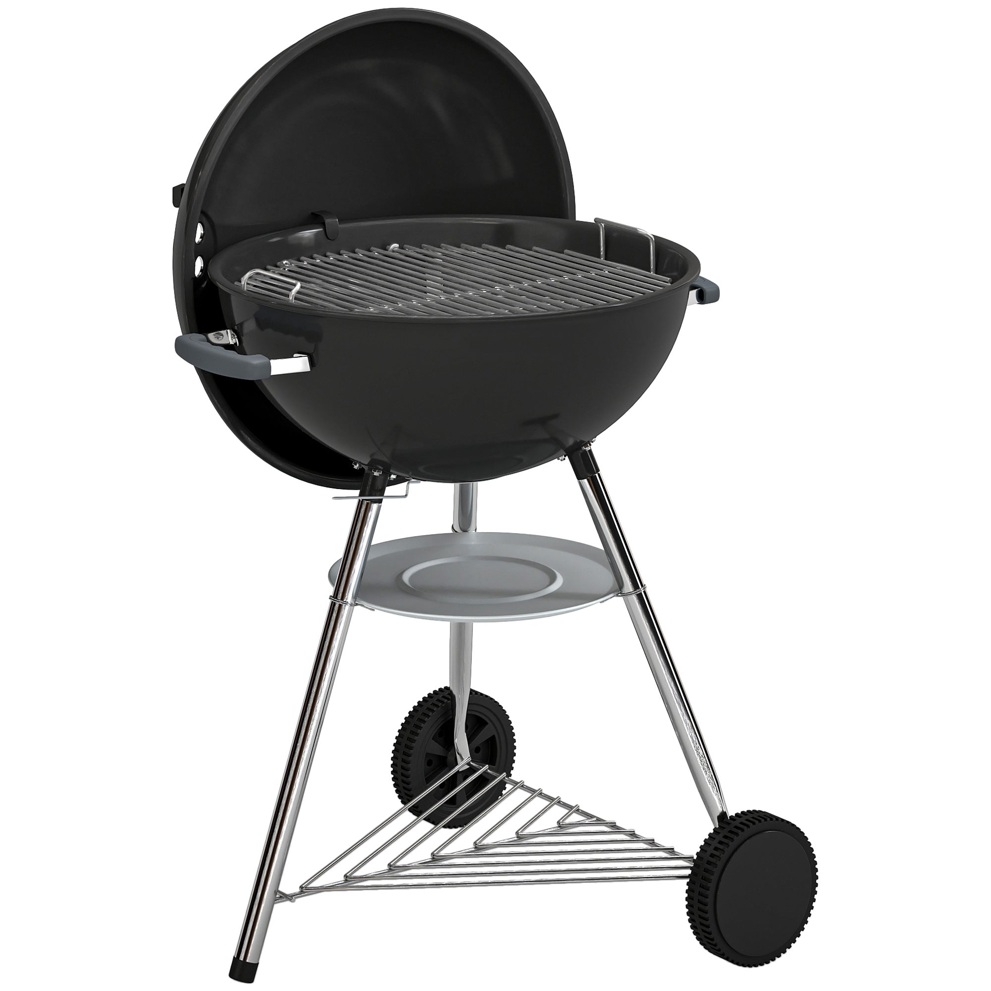 Outsunny Charcoal Barbecue with Round Outdoor Grill, Lid, Thermometer and Wheels, Black