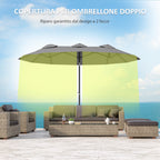 Double Umbrella Tiltable at 45° with Crank and Air Vents, in Steel and Polyester, 285x147x227 cm, Gray