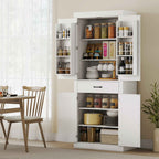 HOMCOM Country Style Kitchen Pantry with 2 Cabinets, 6 Shelves and Drawer, Wooden, 76x39.5x183.5 cm, White