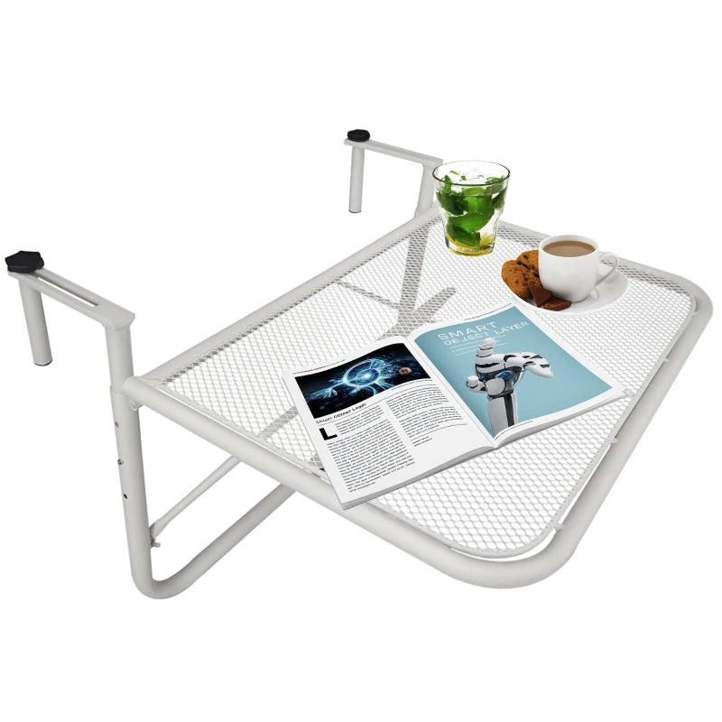3-Tier Adjustable Height Railing Table with Hooks, Metal, 60x56.5x45 cm, White - Borge' Group Limited