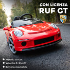 Officially Licensed RUF GT Ride-On Toy Car for Kids Ages 3-5, Remote Control, Seat Belt and Music, Red