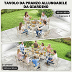 Outsunny Extendable Outdoor Aluminum Table, Tempered Glass Top, Cream White.