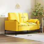 Modern 2-Seater Sofa with Cushions and Terry Fabric Upholstery, 130x77x84 cm, Yellow