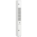 kleankin Bathroom Cabinet with Drawer, 2 Cabinets and 4 Open Shelves, Wooden, 20x20x180 cm, White