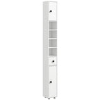kleankin Bathroom Cabinet with Drawer, 2 Cabinets and 4 Open Shelves, Wooden, 20x20x180 cm, White