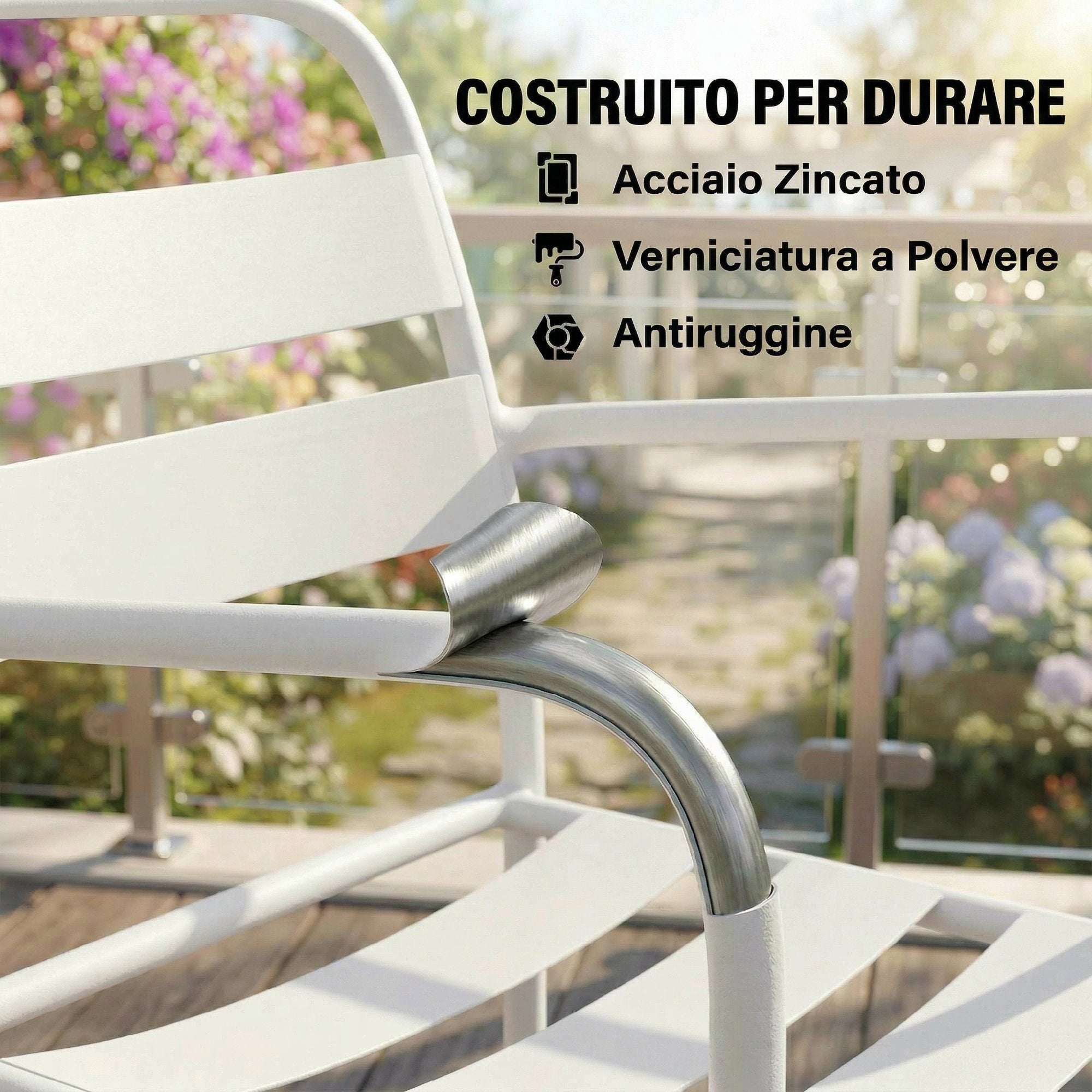 Outsunny 3-piece bistro set: glass table and 2 chairs, white outdoor furniture.