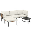 Outsunny 5-Piece Modular Rattan Garden Set with L-Shaped Sofa, Coffee Table, and Cushions, Khaki