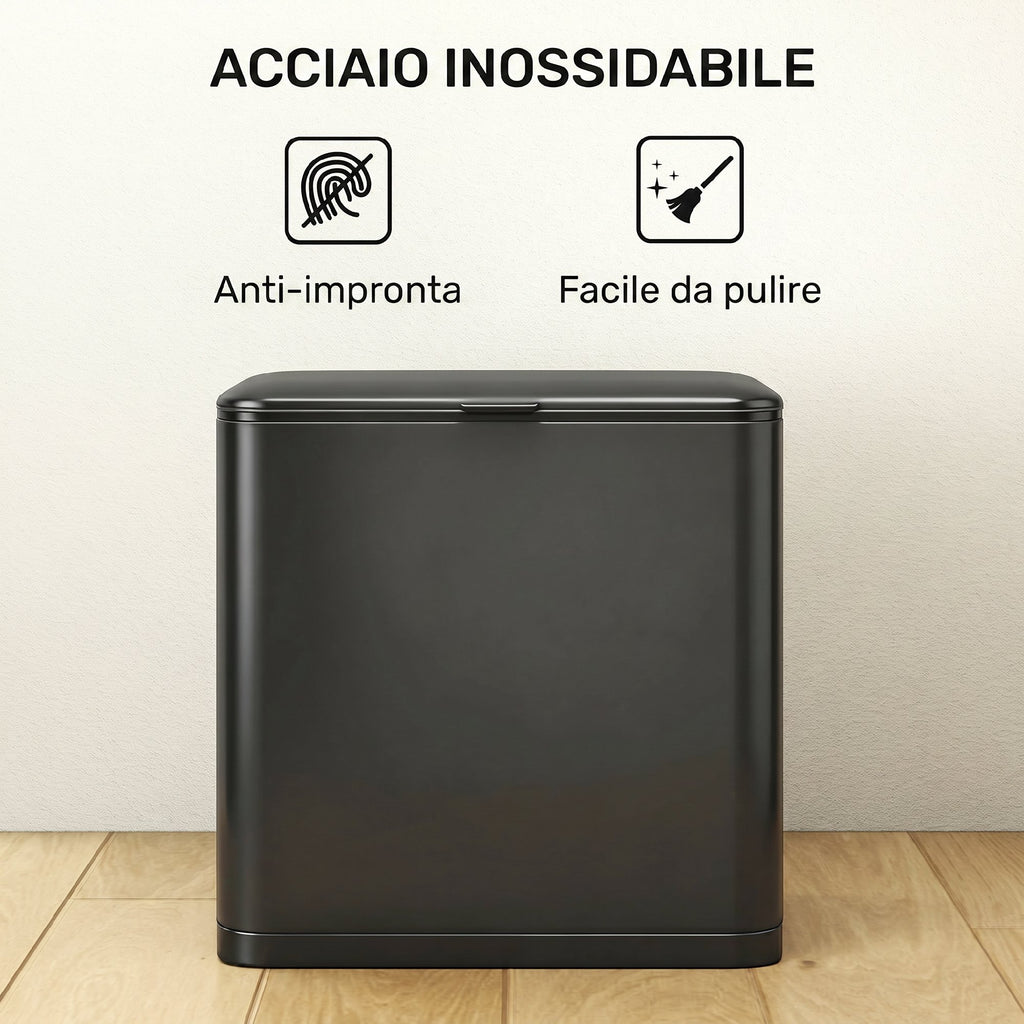HOMCOM 8L Waste Bin with Stainless Steel Lid and Removable Inner Bucket, 29.7 x 17.4 x 30 cm, Black