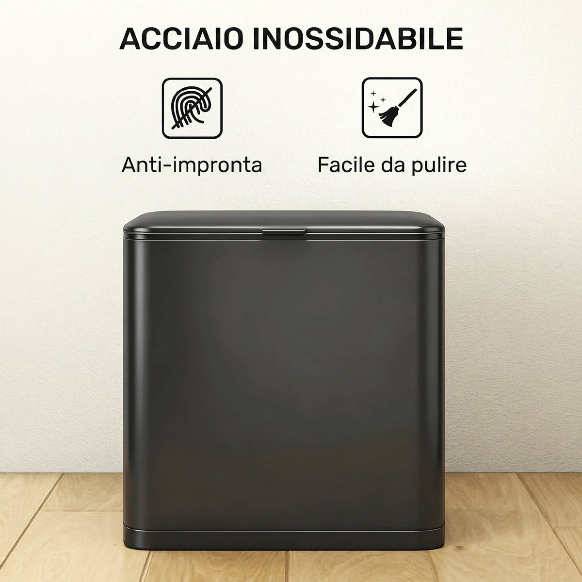 HOMCOM 8L Waste Bin with Stainless Steel Lid and Removable Inner Bucket, 29.7 x 17.4 x 30 cm, Black