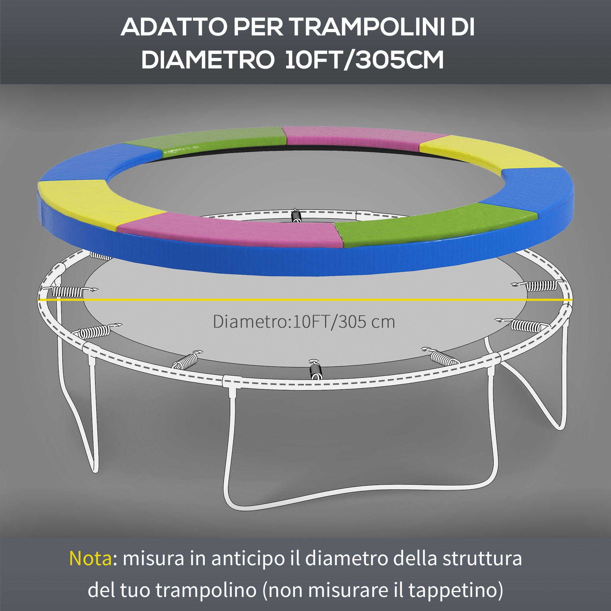 Trampoline Cover Ø305x30 cm Foldable and Portable, in Plastic, PE and Foam, Multicolored - Borgè
