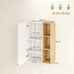 HOMCOM Wall-Mounted Bathroom Cabinet with Adjustable Shelves and 3 Open Shelves, 59.5x30x90 cm, White and Wood