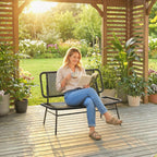 Outsunny 2-Seater Rattan Sofa, Loveseat with Woven Seat and Backrest, Black.