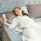 Electric Blanket 160x140 cm with 5 Heat Levels and 2 Remote Controls, in Fleece and Polyester, Grey