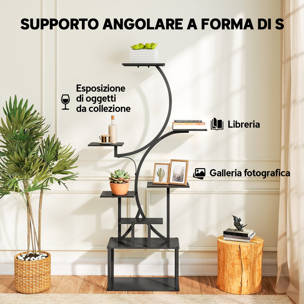 Outsunny 8-Tier S-Shaped Plant Stand for Indoor and Outdoor Use, Metal, 74 x 26 x 158.5 cm, Black