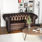 2-Seater Chesterfield Style Sofa with Removable Cushion, in Faux Leather, Wood and Metal, 160x84x80 cm, Brown