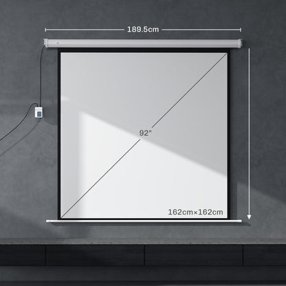 Motorized Projector Screen 92'' with Remote Control, Plastic and Metal, 189.5x8x189.5 cm, White