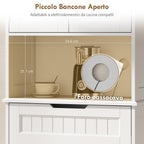 Kitchen Sideboard with 2 Cabinets and Drawer, Open Center Top and Adjustable Shelves, White